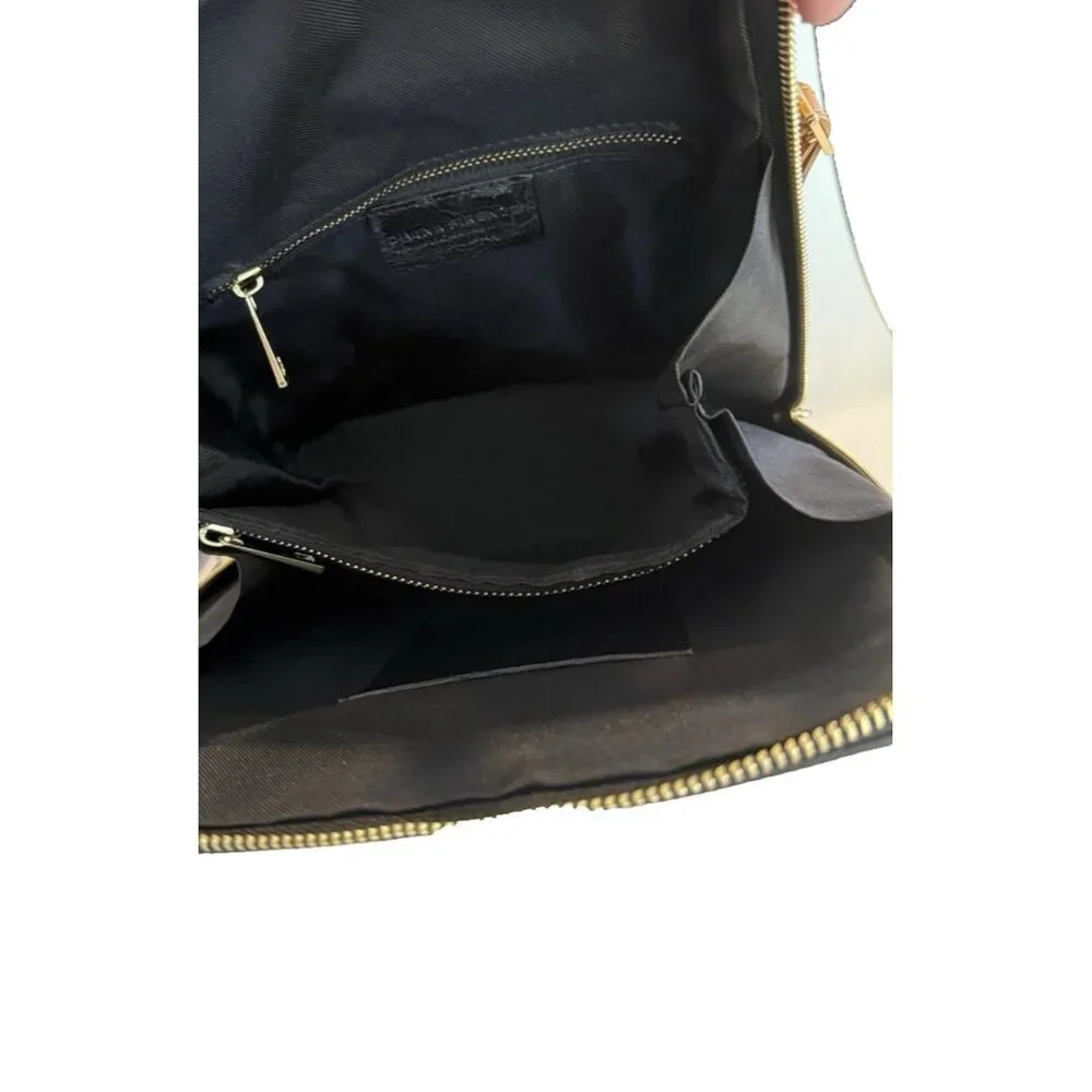 DIVINA FIRENZE Italian Made Leather Black Cognac Convertible Backpack Bag Pocket